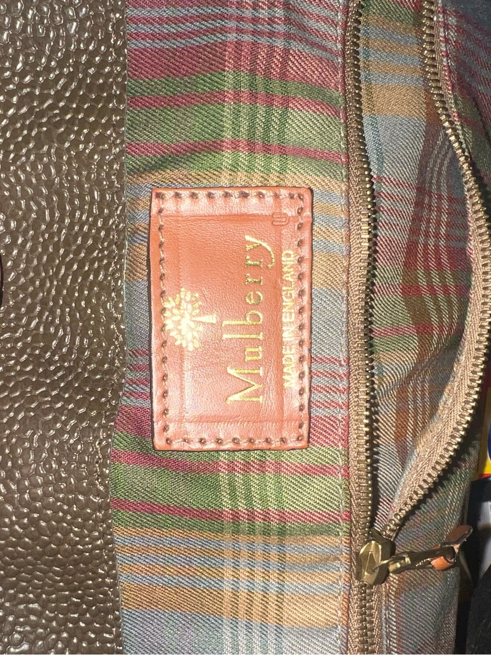 Mulberry Brown Leather Crossbody with Plaid Interior